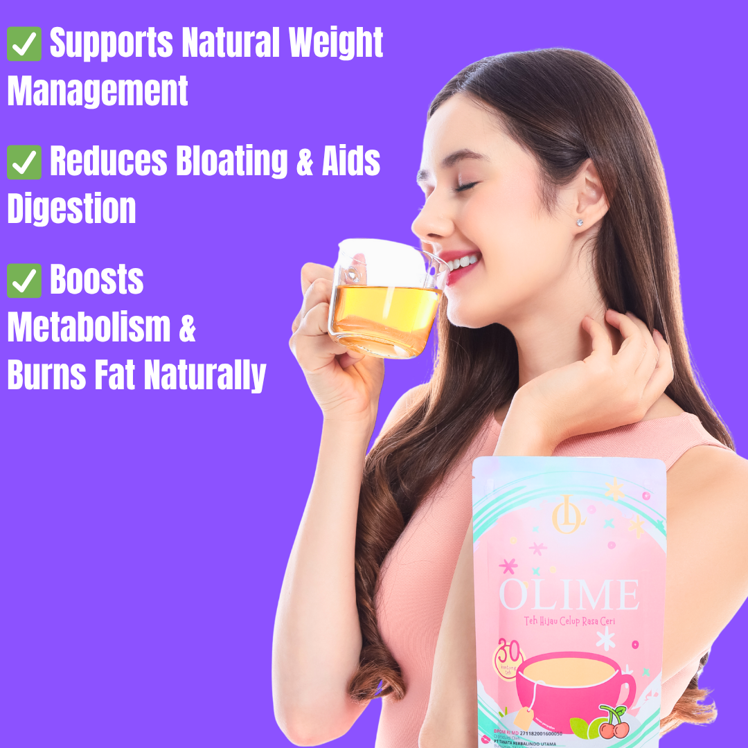 OLIME Slimming Cherry Green Tea - Detox Tea Bags for Weight Loss & Digestion